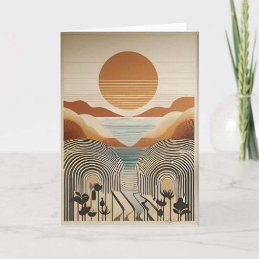 Mid Century Modern Art Spring Valley Lake Sunset Kaart (Voorkant)