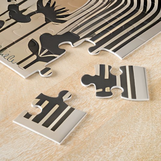 Mid Century Modern Art Spring Valley Lake Sunset Legpuzzel (Zijkant)