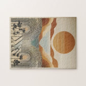 Mid Century Modern Art Spring Valley Lake Sunset Legpuzzel (Horizontaal)