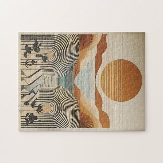 Mid Century Modern Art Spring Valley Lake Sunset Legpuzzel (Horizontaal)