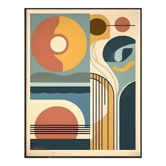 Mid Century Modern Art Sunrise Sunset Foto Afdruk (Voorkant)