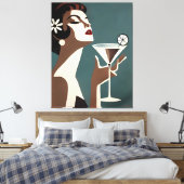 Mid Century Modern Art The Martini DIva Canvas Afdruk (Insitu (Slaapkamer))