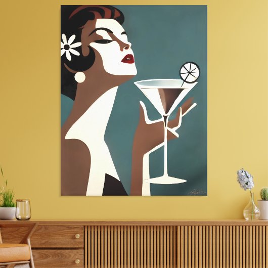 Mid Century Modern Art The Martini DIva Canvas Afdruk (Insitu (Woonkamer))