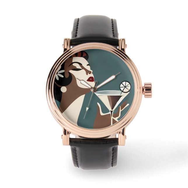 Mid Century Modern Art The Martini DIva Horloge (Voorkant)