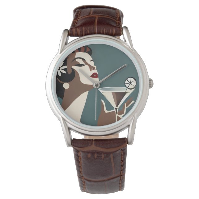 Mid Century Modern Art The Martini DIva Horloge (Voorkant)