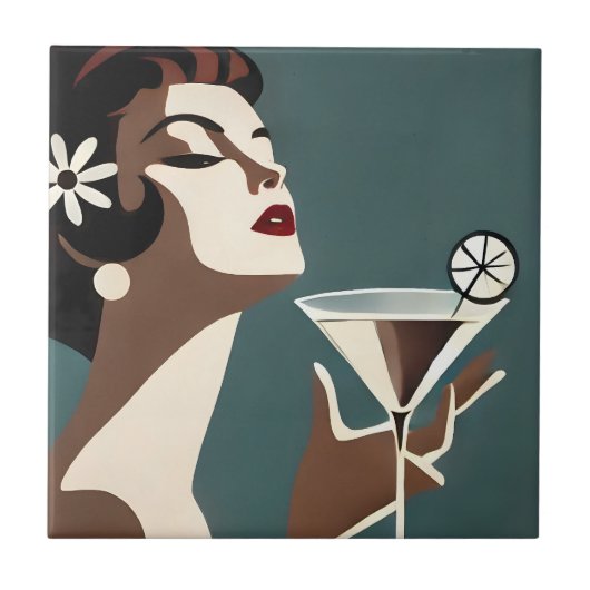Mid Century Modern Art The Martini DIva Tegeltje (Voorkant)