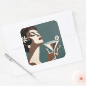 Mid Century Modern Art The Martini DIva Vierkante Sticker (Envelop)
