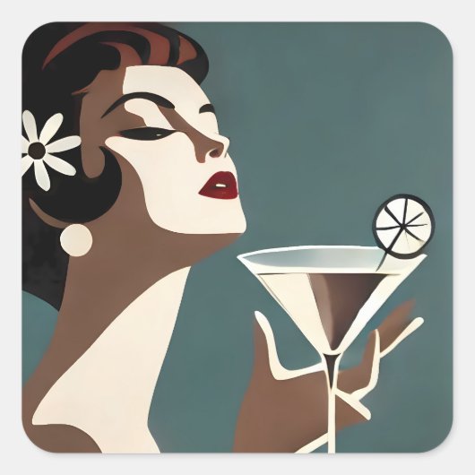 Mid Century Modern Art The Martini DIva Vierkante Sticker (Voorkant)