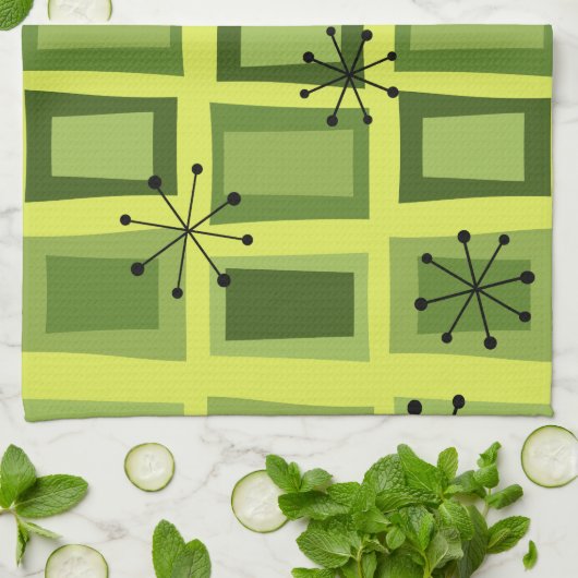 Mid Century Modern Art "Wonky Doors" Chartreuse Theedoek (Gevouwen)