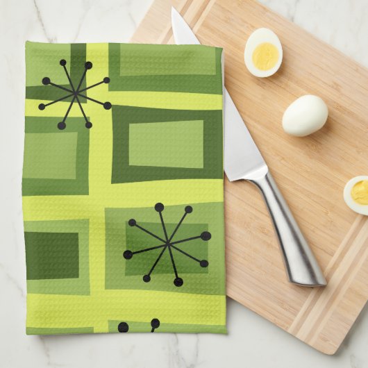 Mid Century Modern Art "Wonky Doors" Chartreuse Theedoek (Quarter Fold)