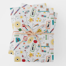 Mid Century Modern Atomic Age STEM-fysica Scatter Inpakpapier Vel