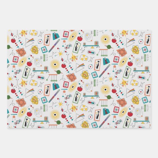 Mid Century Modern Atomic Age STEM-fysica Scatter Inpakpapier Vel (Voorkant)