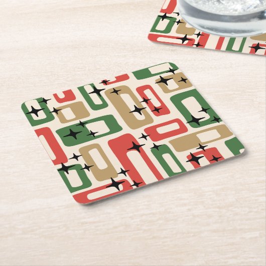 Mid Century Modern Atomic Christmas Kartonnen Onderzetters (Schuin)