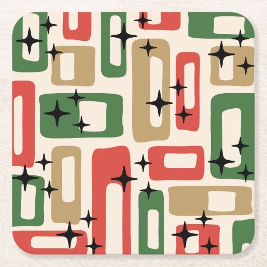 Mid Century Modern Atomic Christmas Kartonnen Onderzetters (Voorkant)
