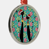 Mid Century Modern Atomic Era Cool Cat Peppermint Metalen Ornament (Rechts)