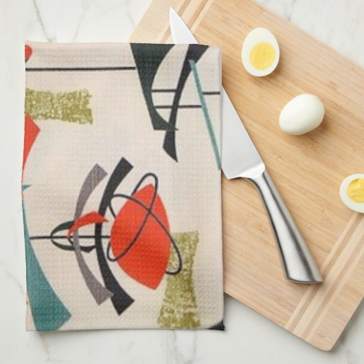 Mid Century Modern Atomic Fabric Kitchen Towel Theedoek (Quarter Fold)
