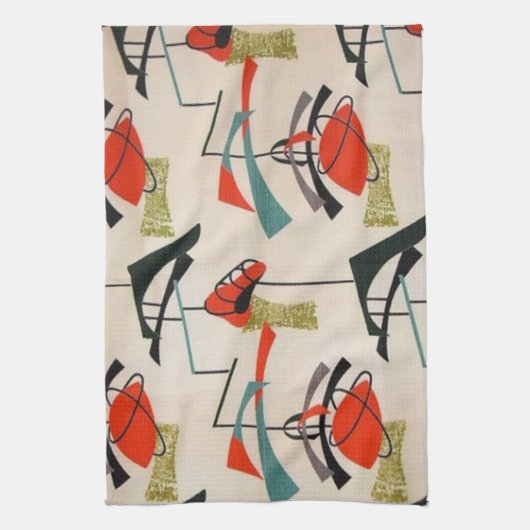 Mid Century Modern Atomic Fabric Kitchen Towel Theedoek (Verticaal)