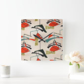 Mid Century Modern Atomic Fabric Wall Clock Vierkante Klok (Huis)