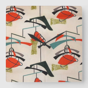 Mid Century Modern Atomic Fabric Wall Clock Vierkante Klok