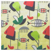 Mid Century Modern Atomic Fish Design Fabric Stof (Close Up)