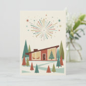 Mid-Century Modern Atomic Starburst Personalized Feestdagenkaart (Staand voorkant)