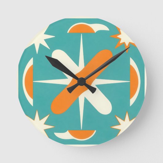 Mid Century Modern Atomic Starburst Ronde Klok (Voorkant)