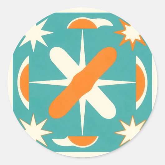 Mid Century Modern Atomic Starburst Ronde Sticker (Voorkant)