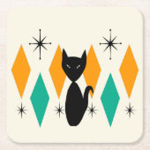 Mid Century Modern Atomic Starbursts Diamonds Cat  Kartonnen Onderzetters (Voorkant)