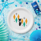 Mid Century Modern Atomic Starbursts Diamonds Cat Papieren Bordje (Feest)