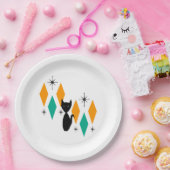 Mid Century Modern Atomic Starbursts Diamonds Cat Papieren Bordje (Feest)