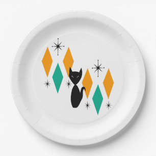 Mid Century Modern Atomic Starbursts Diamonds Cat Papieren Bordje
