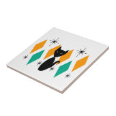 Mid Century Modern Atomic Starbursts Diamonds Cat Tegeltje (Zijkant)
