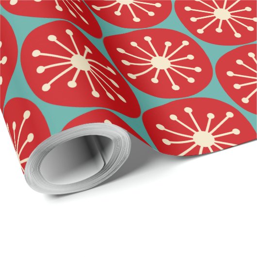 Mid Century Modern Atomic Stippen kerstpatroon Cadeaupapier (Rol Hoek)