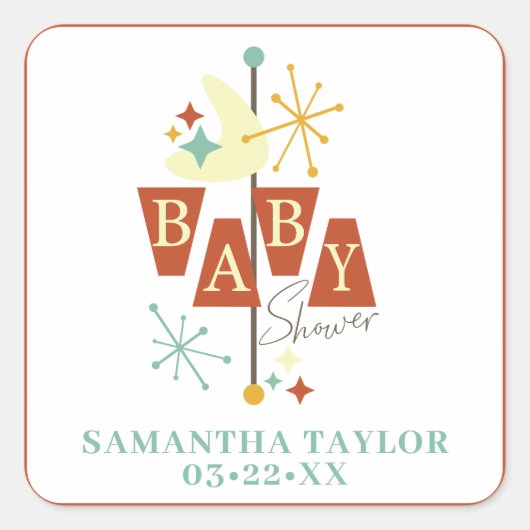 Mid Century Modern Baby shower Favor Sticker (Voorkant)