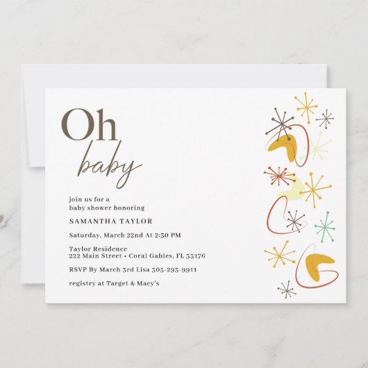 Mid-Century Modern Baby shower Invitation Kaart (Voorkant)