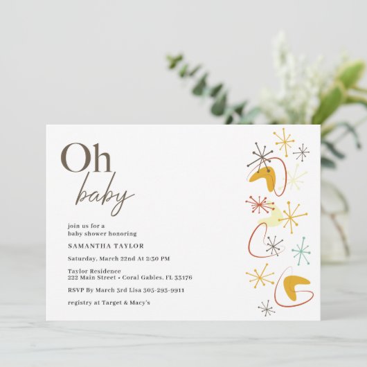 Mid-Century Modern Baby shower Invitation Kaart (Staand voorkant)