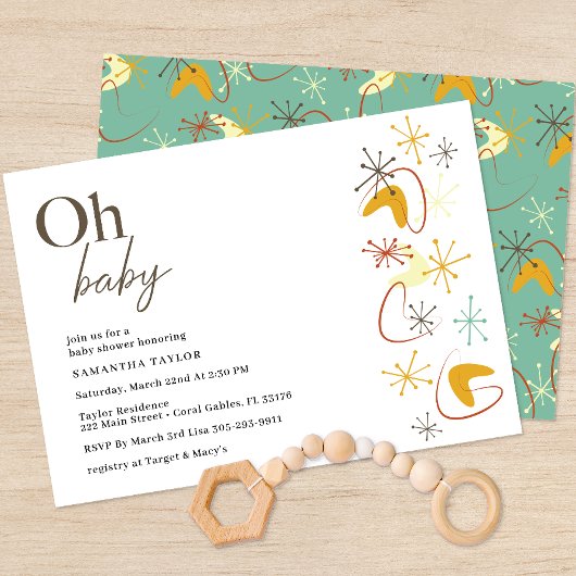Mid-Century Modern Baby shower Invitation Kaart