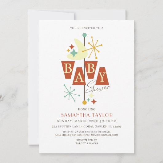 Mid-Century Modern Baby shower Invitation Kaart (Voorkant)