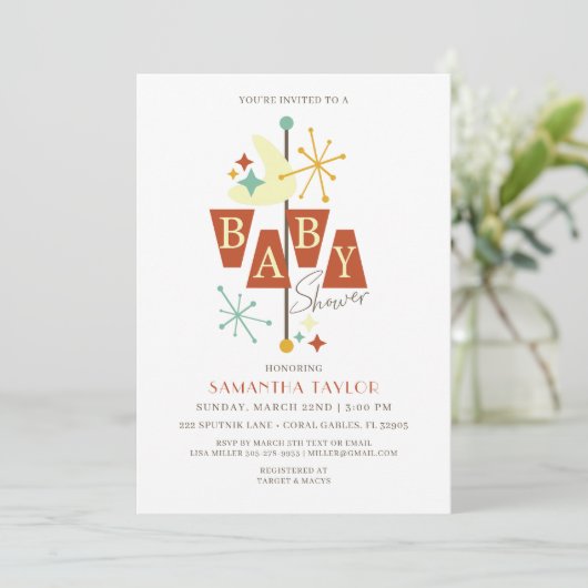 Mid-Century Modern Baby shower Invitation Kaart (Staand voorkant)