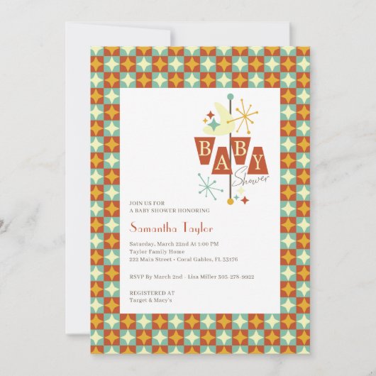 Mid Century Modern Baby shower Invitation - Retro Kaart (Voorkant)