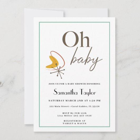 Mid-Century Modern Baby shower Invitation - Retro Kaart (Voorkant)