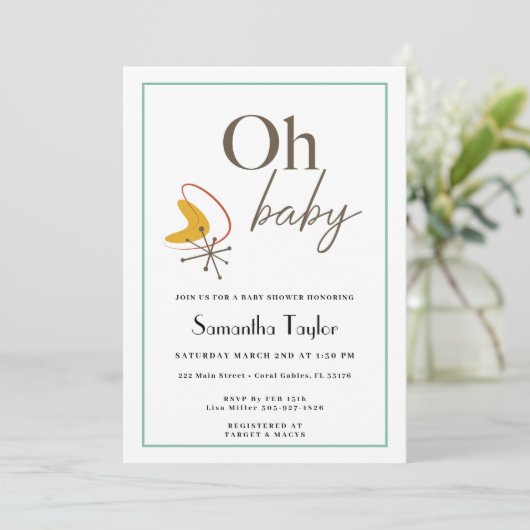 Mid-Century Modern Baby shower Invitation - Retro Kaart (Staand voorkant)