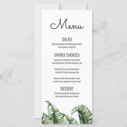Mid Century Modern Banana Leaf Wedding/Event Menu (Voorkant)