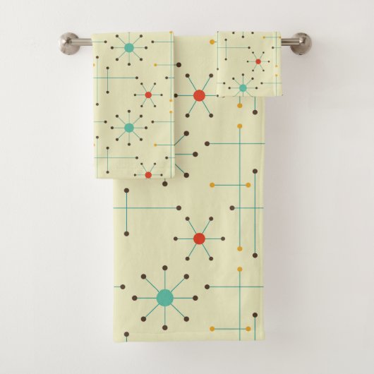 Mid-Century Modern Bath Towel, Starburst Pattern Bad Handdoek (Insitu)