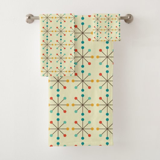 Mid-Century Modern Bath Towel, Starburst Pattern Bad Handdoek (Insitu)