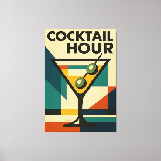 Mid Century Modern Bauhaus Cocktail Hour Martini Canvas Afdruk (Voorkant)