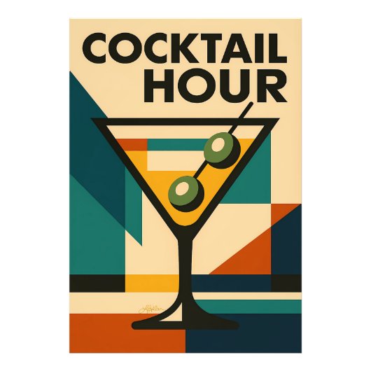 Mid Century Modern Bauhaus Cocktail Hour Martini Foto Afdruk (Voorkant)
