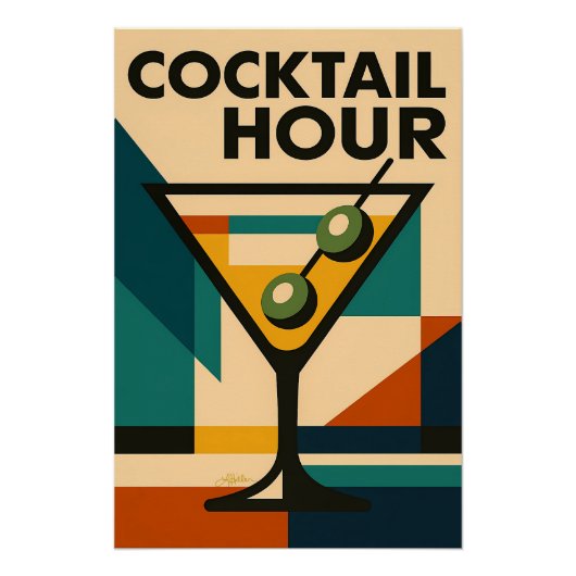 Mid Century Modern Bauhaus Cocktail Hour Martini Perfect Poster (Voorkant)