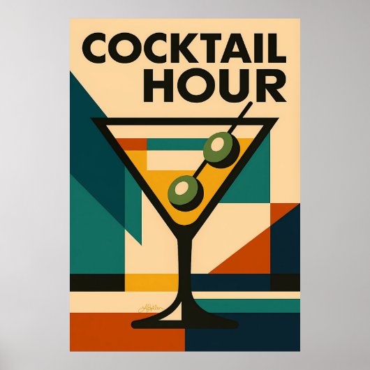 Mid Century Modern Bauhaus Cocktail Hour Martini Poster (Voorkant)