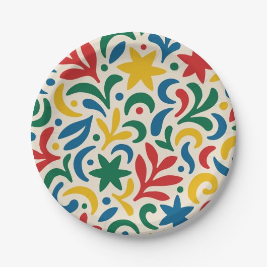 Mid Century Modern Biophilic Pattern Papieren Bordje (Voorkant)